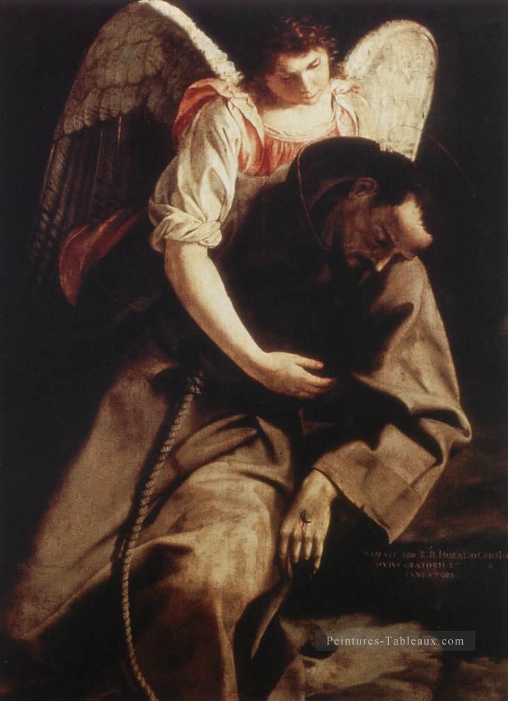 St François et l’ange Baroque peintre Orazio Gentileschi Peintures à l'huile